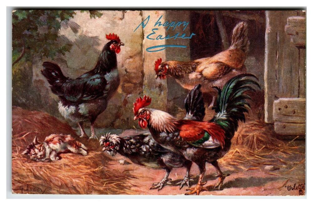 Raphael Tuck Oilette Easter Postcard 1908 Poultry Yard Gustave Angelvy Art